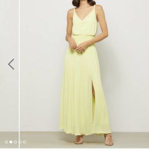 BCBGMAXAZRIA CHIFFON SMOCKED WAIST MAXI DRESS in lemon zest- Size Medium